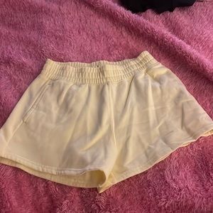 yellow, comfy stretchy shorts, size small, ultra high rise from holister